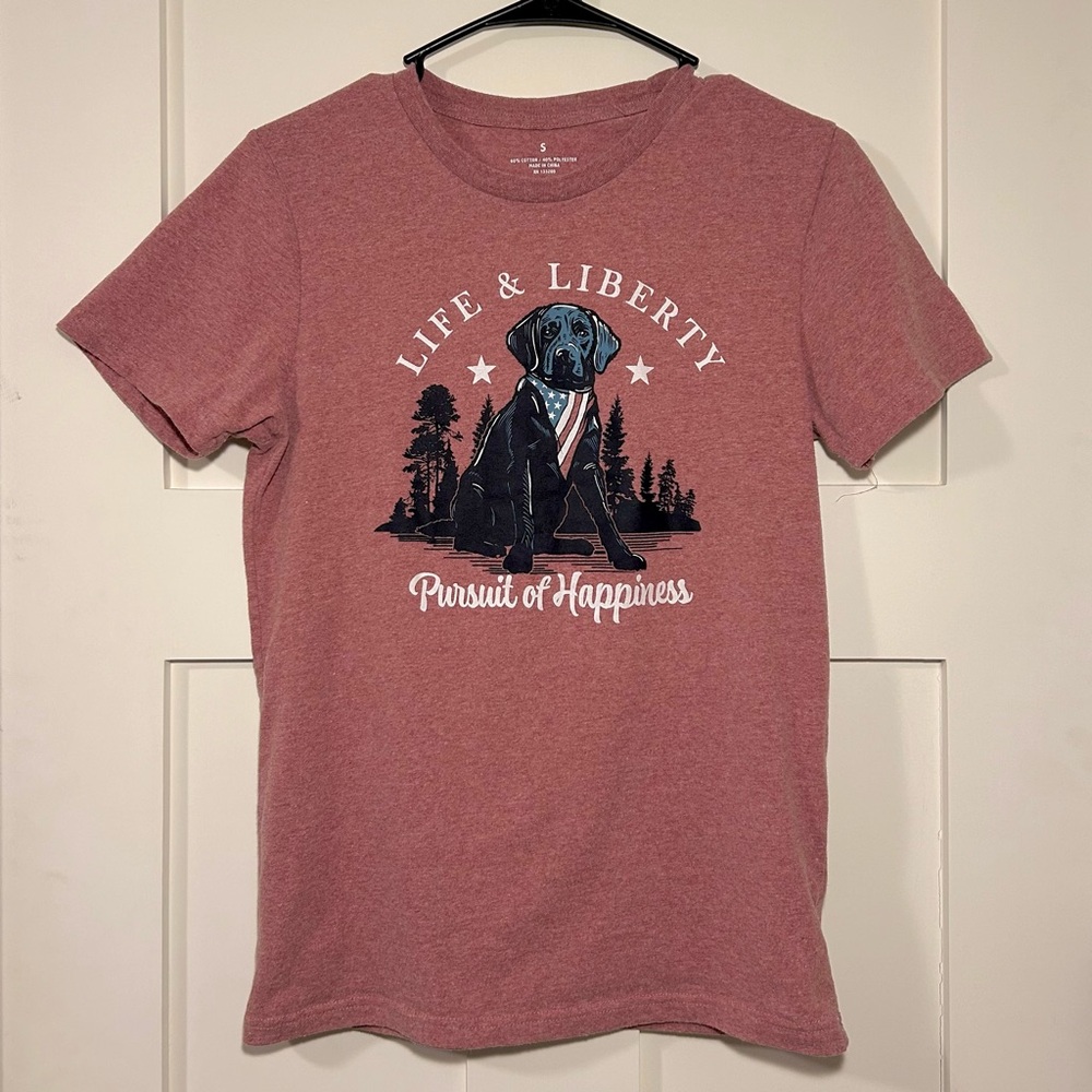 Rural King patriotic dog graphic tee - red/pink heather, size S - women’s